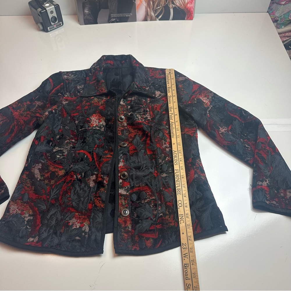 Black Crimson Brocade Tapestry Jacket | Gothic Romantic Artwear Coat - Picture 5 of 10